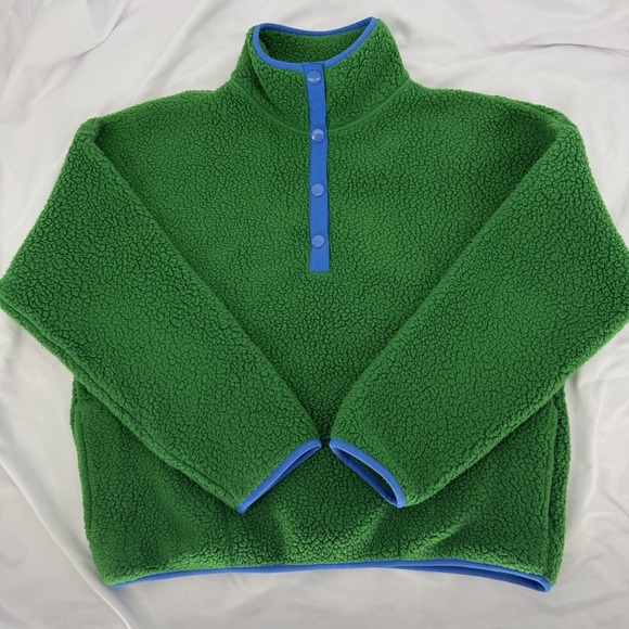 J.Crew Sz L Polartec Sherpa Vintage Fleece Green Half-Snap Mockneck Pullover - Picture 5 of 7